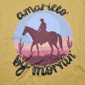 "Amarillo By Mornin'" Graphic SS Mustard Yellow Tee - Size Medium
